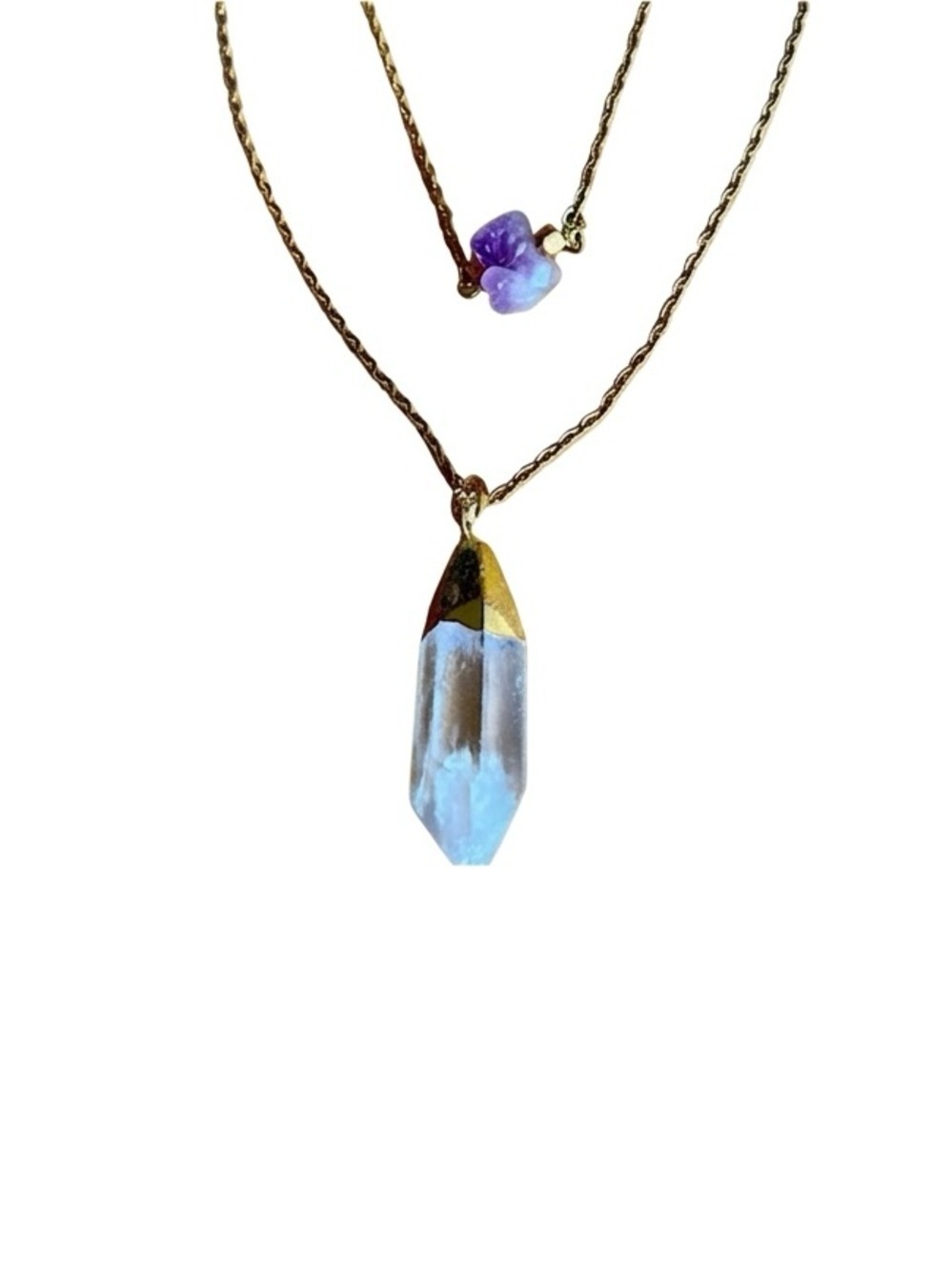 Genuine Clear Quartz and Amethyst Necklace